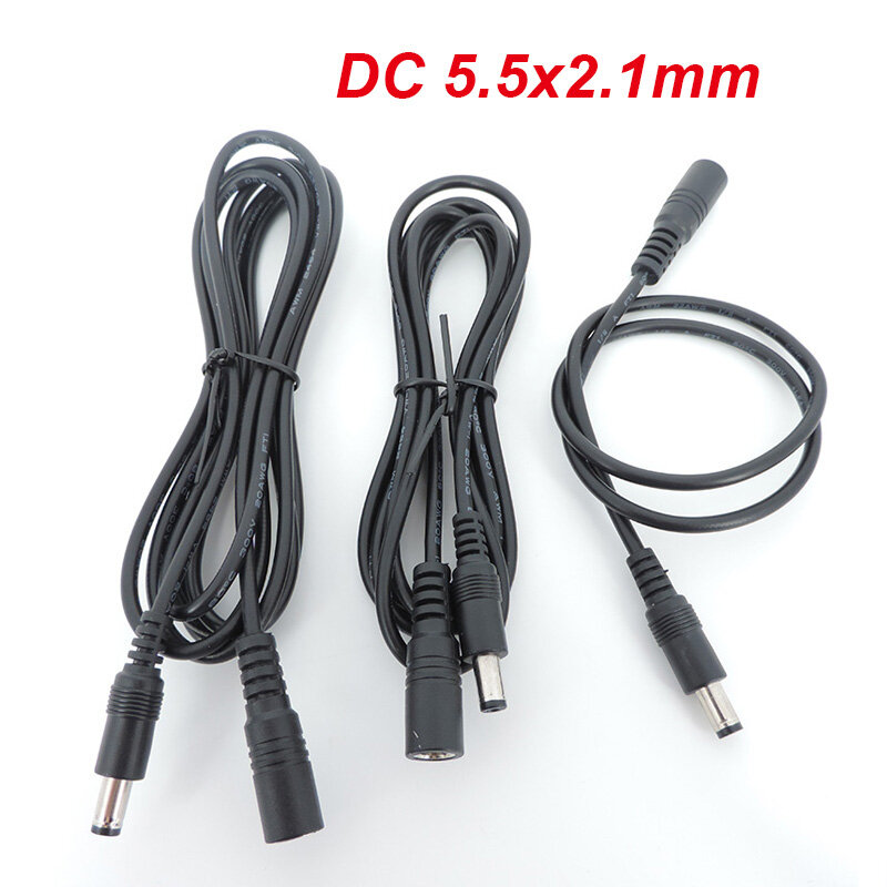 DC macho para fêmea cabo de alimentação, cabo de extensão, fio adaptador para LED Strip Light, 5.5x2.1mm, 1m, 2m, 3 m, 5m, Q1, 2pcs
