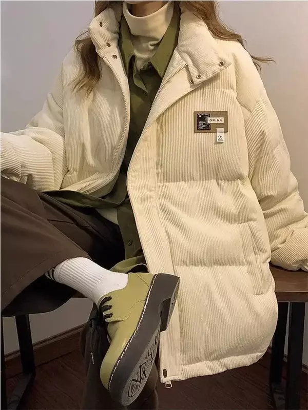남녀공용 한국 코듀로이 코튼 코트, 두꺼운 트렌디 브랜드 코튼 코트, 느슨한 캐주얼 면 재킷, y2k 탑, 겨울
