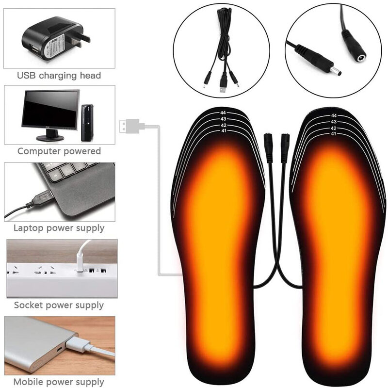 Palmilhas de sapato aquecidas USB, Almofada elétrica para aquecimento, Pés mais quentes, Meia Pad, Mat, Esportes ao ar livre, Palmilha de aquecimento, Inverno, Quente