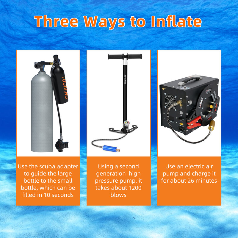 TUDIVING-Reusable Mini Scuba Diving Cylinder, Underwater Breathing Diving Equipment, 1L Portable Scuba Diving Tank