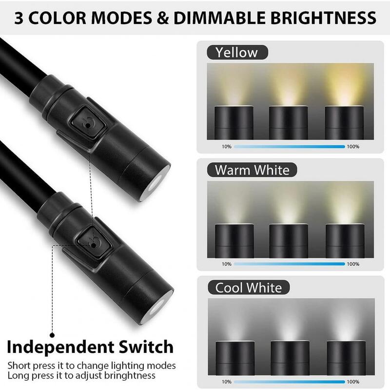 ポータブル充電式LEDネックライト,ハンズフリー,フレキシブル,3輝度,マルチモード照明
