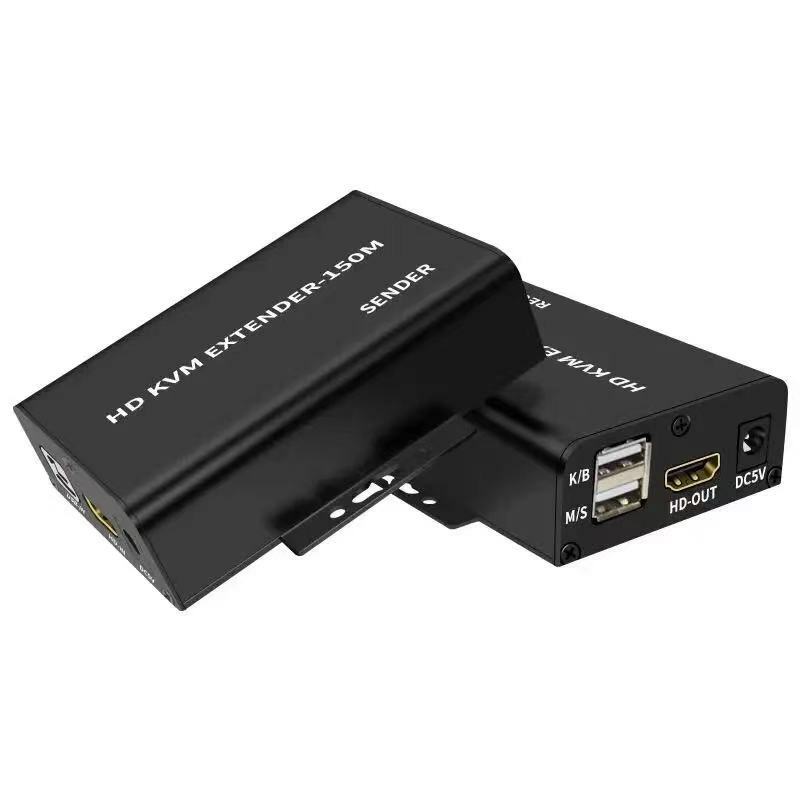 150M KVM Extender Video Extension Adapter HDMI-compatible KVM Loop Out USB-A Keyboard Mouse Metal RJ45 Lan Ethernet Extender