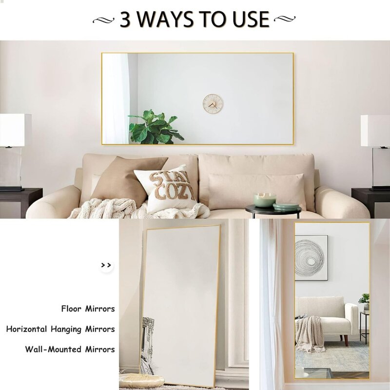 Oversized Full Length Floor Mirror With Stand Bedroom Dressing Mirror (Gold 71" X 28") Freight Free Mirrors Body Led Living Room