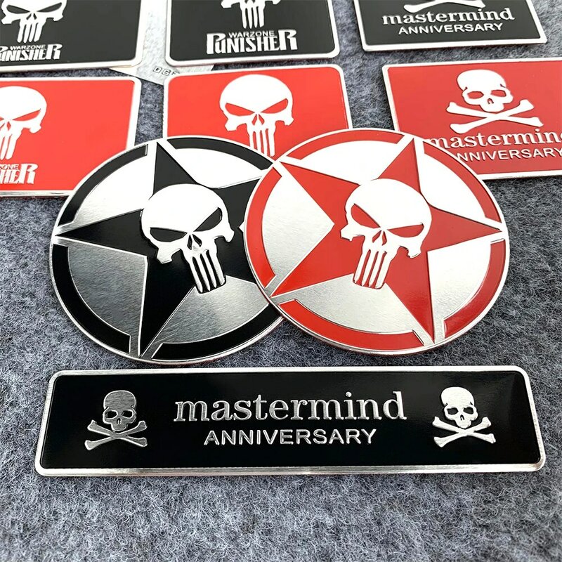 Cubierta de aceite de tanque de motocicleta, emblema 3D, pegatina de aluminio Mastermind Punisher, silenciador de Escape de Moto para XL 833 Road King