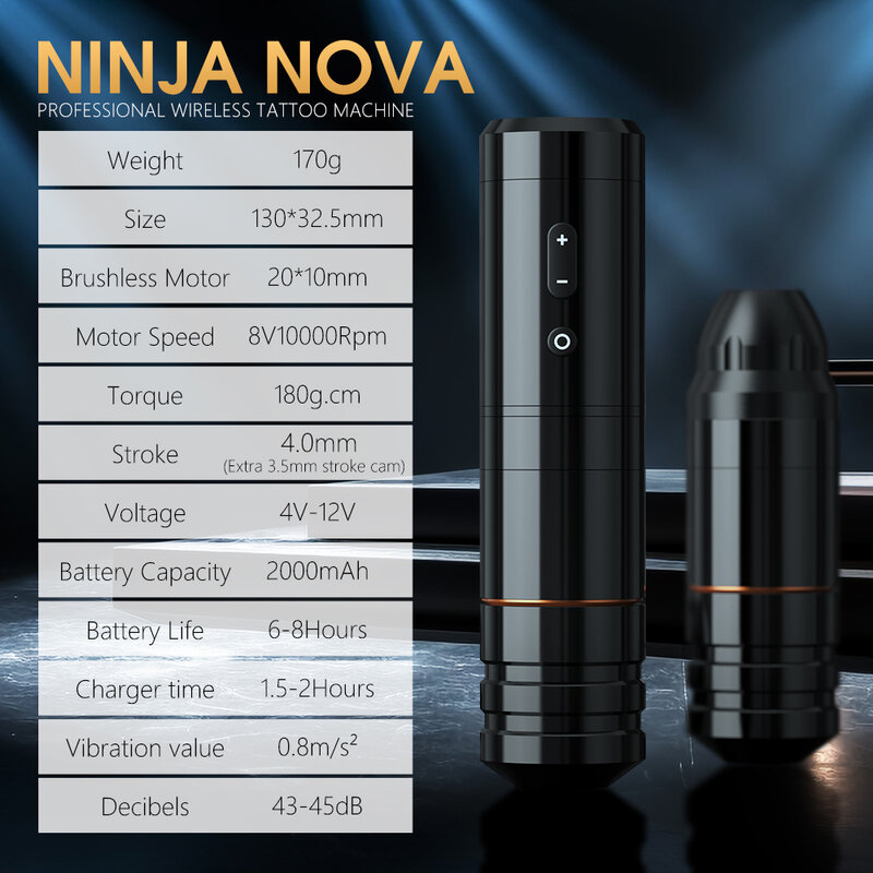 Kiss of Dragon-NANJA NOVA 전문 문신 기계, 무선 펜, 브러시리스 모터, 로터리 머신 용품, 4.0mm, 3.5mm 스트로크