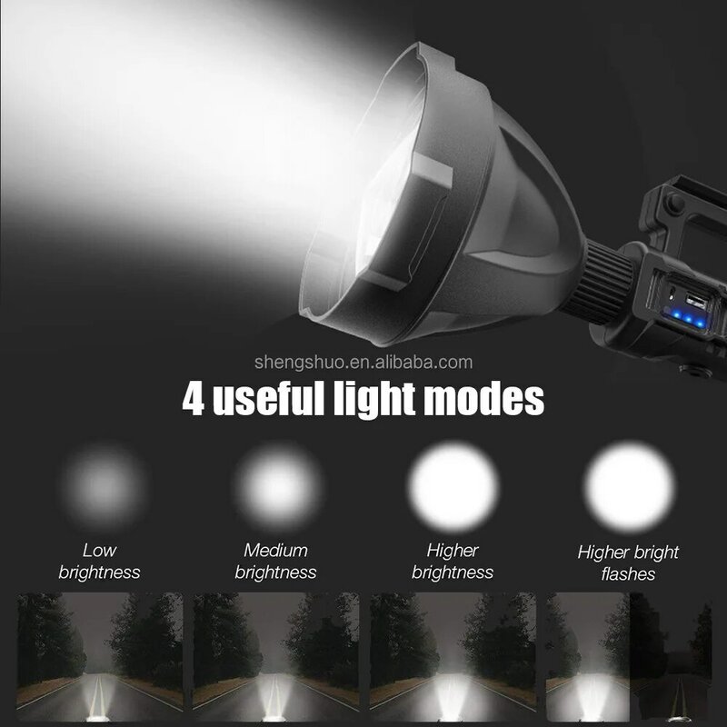 Мощный фонарик с длинным фонарем, портативный ручной прожектор, USB Перезаряжаемый водонепроницаемый прожектор с триподом