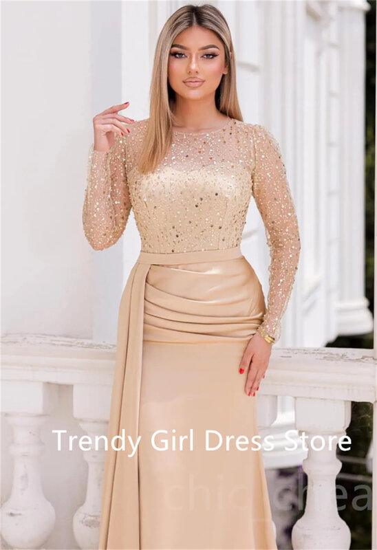 2024 Fashion Mermaid Champagne Prom Dress Sequined Lace Evening Formal платье для девочки Plus Size Custom Made Vestidos