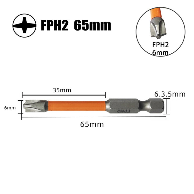 Juego de puntas de destornillador magnéticas de alta calidad, 5 piezas, 65mm/110mm, aleación de acero, naranja, Cruz ranurada