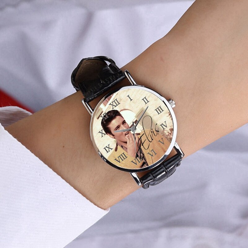 นาฬิกาอะโวคาโดใหม่สำหรับผู้หญิงนาฬิกาเอลวิสเพรสลีย์แฟนๆแฟชั่นนาฬิกาข้อมือควอตซ์ตัวเลขโรมันของขวัญ