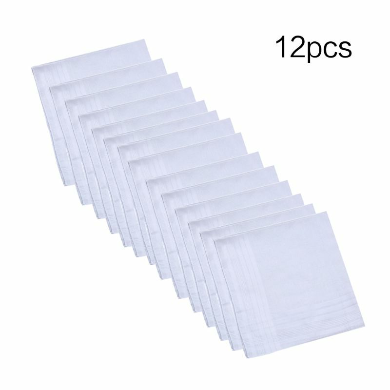 12Pcs Cotton Handkerchiefs Pure Hankies Jacquard Striped Pocket Square Towel DIY DropShip