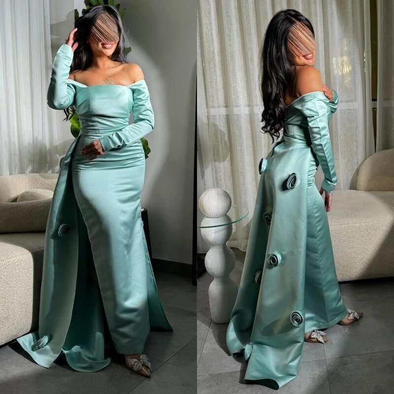 Sukienka balowa Arabia Saudyjska bal satynowy kwiat ukończenie szkoły linia A Off-the-ramię suknia okazjonalna na zamówienie długie sukienki