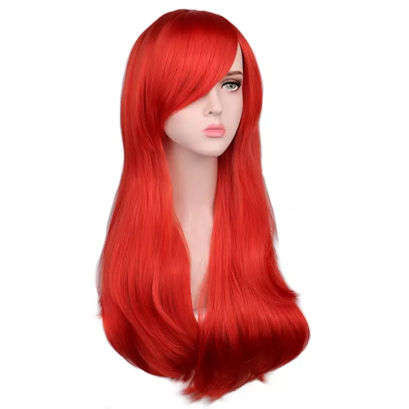 QQXCAIW-peluca larga ondulada para mujer, pelo sintético de color rojo, rosa, negro, azul, plata, gris y marrón, temperatura
