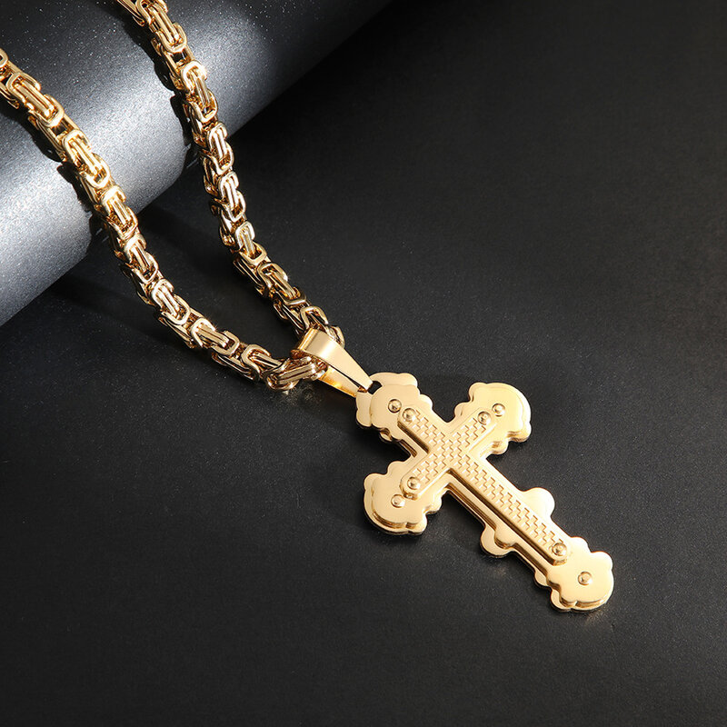 Collier croix en acier galvanisé pour hommes et femmes, bijoux pour personnes âgées