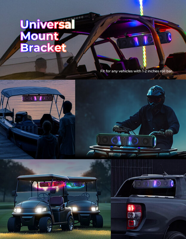 Kemimoto midnight sound bar 40/40b/60/80 wasserdichte ip66 app control sound bar für golf cart utv atv passt 1 "-2" roll bars