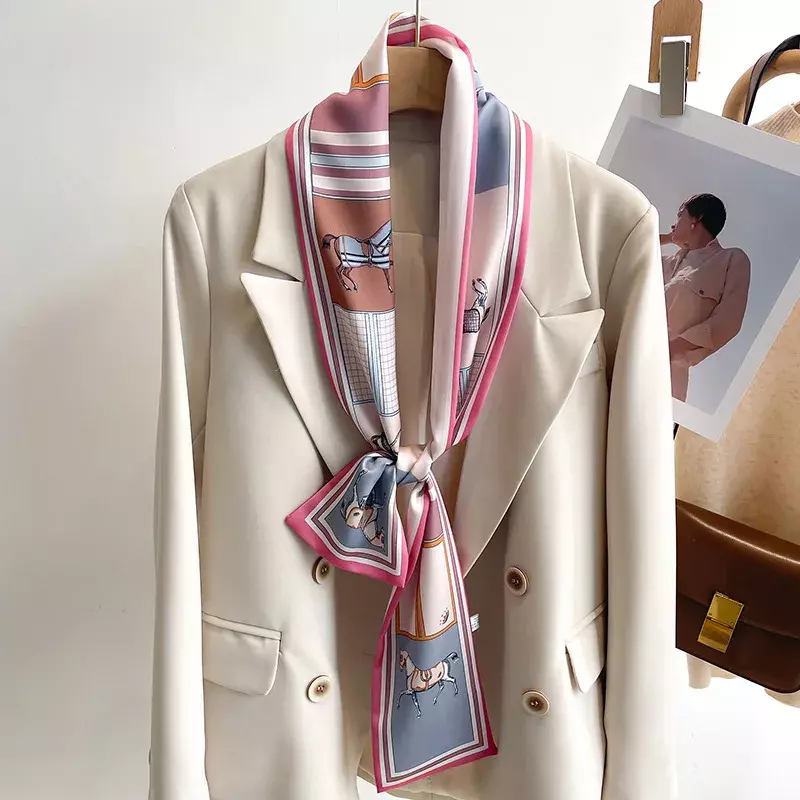 여성용 작은 실크 스카프, 한국 스타일, 넥타이 가방, 머리띠 장식, 목 스카프, 봄 가을 여름 패션