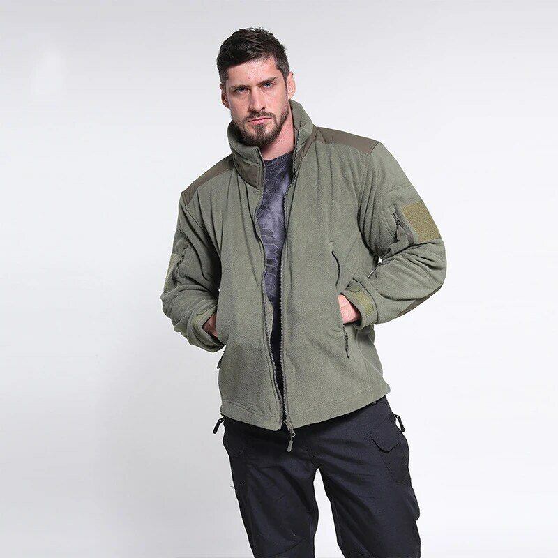 Autumn Winter Men's Double-sided Warm Fleece Jacket Multiple Pockets Zipper Casual Tactical Coat Men's Outdoor Sports Fleece Top