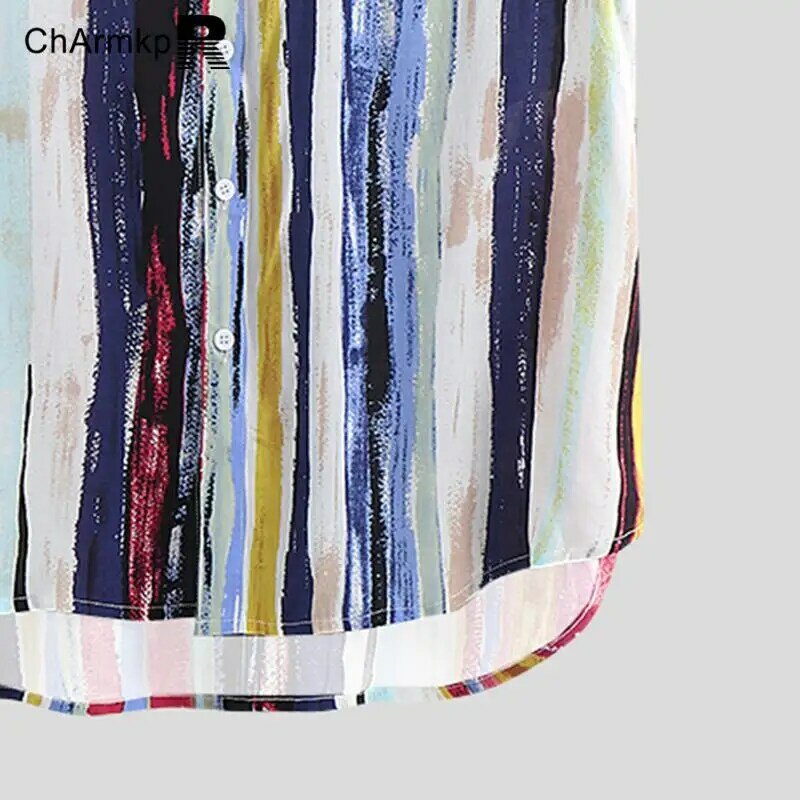 Fashion ChArmkpR 2024 Summer Men Shirts Short Sleeve Casual Striped Shirt Streetwear Tops S-2XL