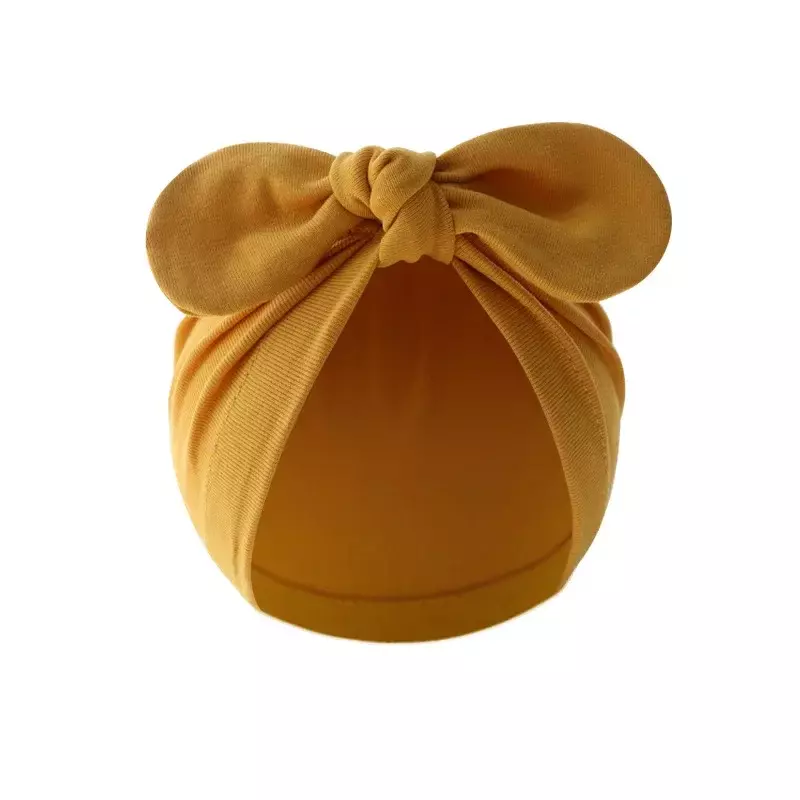 Chapeau turban en coton avec oreilles de lapin pour bébé fille et garçon, bonnet avec nœud de fleur mignon pour enfant en bas âge, accessoires pour cheveux