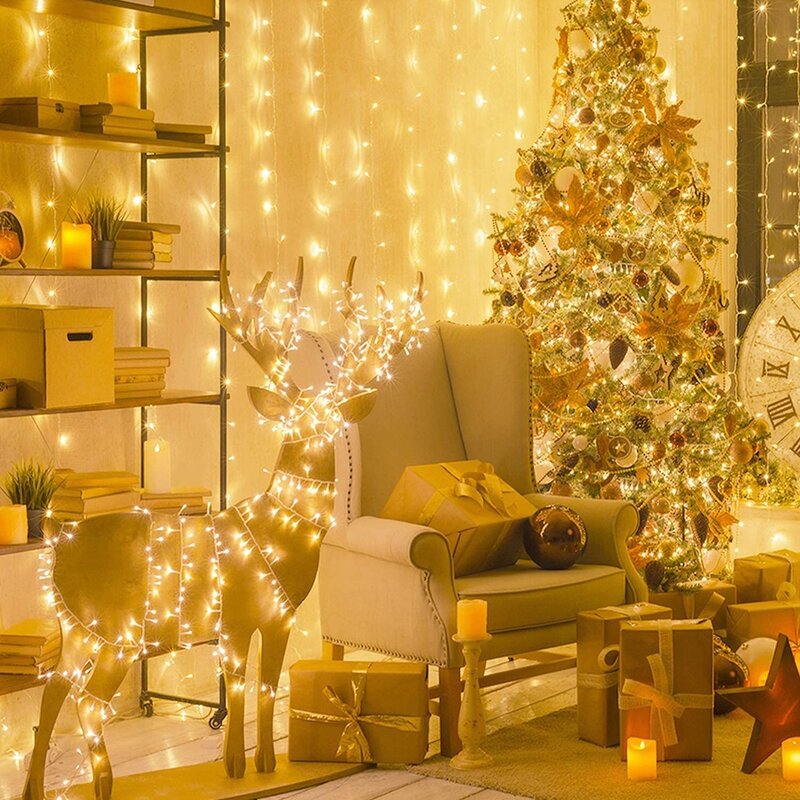 Guirnalda de luces Led de Navidad, luces de hadas de 4 colores, 8 modos, AC220V/110V, iluminación de vacaciones para decoración de bodas y fiestas, 5M10M20M50M