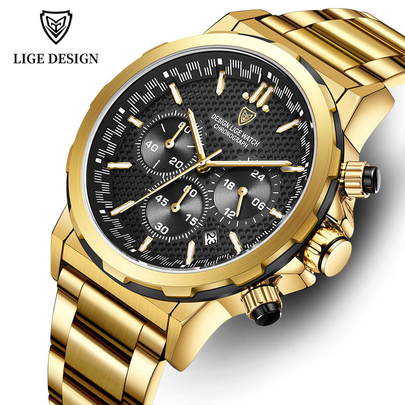 LIGE 디자인 탑 브랜드 럭셔리 쿼츠 시계, 남성용 스테인리스 비즈니스 패션 시계, 방수 발광 캐주얼 시계 손목시계