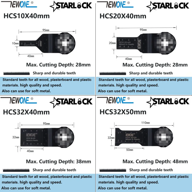 Lâminas de serra Newone compatíveis com hcs10 mm/20mm/32mm/45mm/65mm, lixamento semicírculo, ferramentas oscilantes, multiferramenta