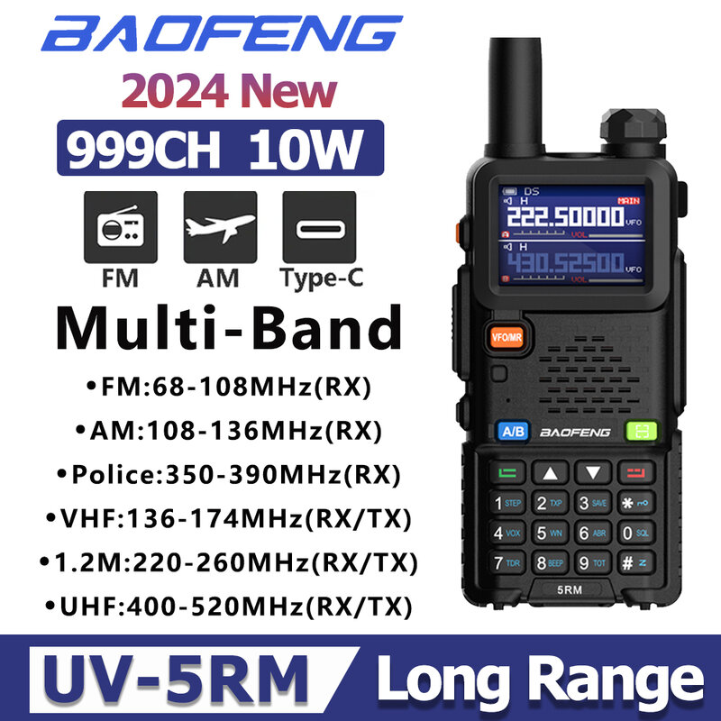 Baofeng Multi-Bandas Handheld Walkie Talkie, AM Aviação Banda Repetidor, Rádio FM, Transceptor Amador, 5RM, 8W
