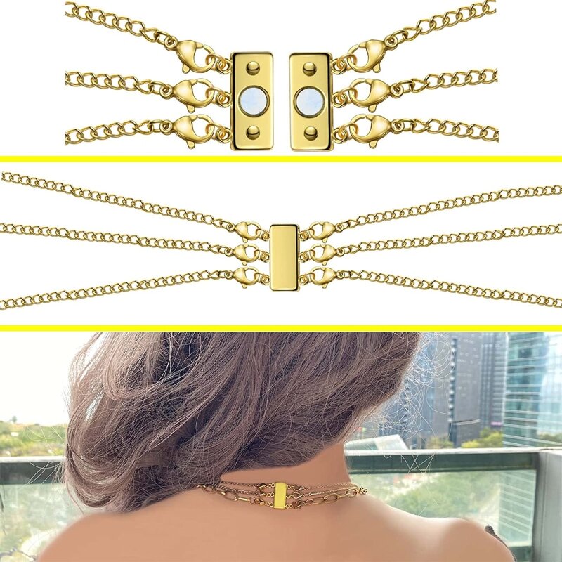 Camadas colar fecho de bloqueio ímã colar conector multi fios fechos para camadas pulseira colar ouro prata