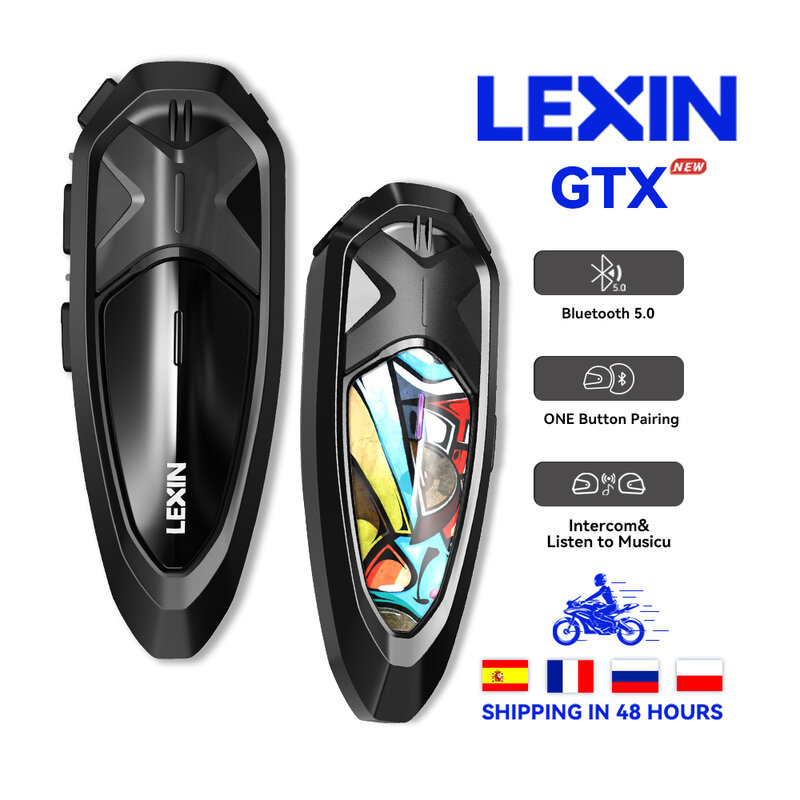 Lexin GTX 인터콤 오토바이 통신 블루투스 헬멧 헤드셋, 원 버튼 페어링, 한 번에 음악 듣기