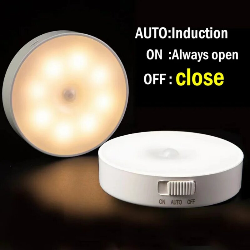 Luz LED con Sensor de movimiento, lámpara nocturna USB con interruptor, luces inductoras recargables para cocina, escaleras, pasillo, armario y dormitorio
