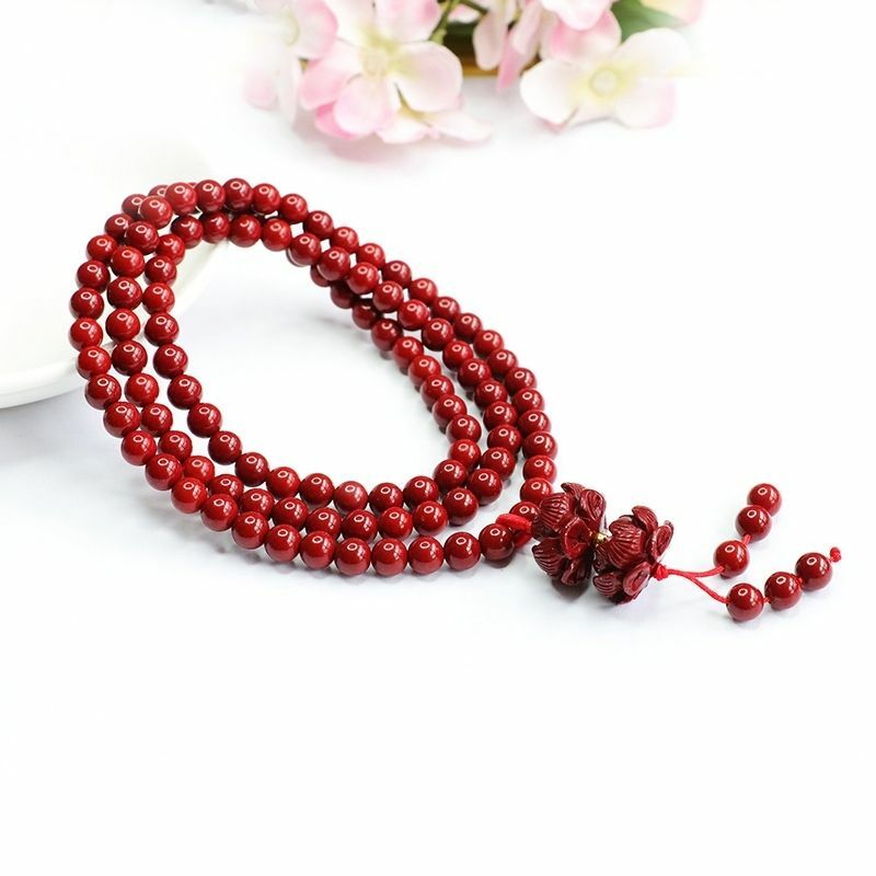 Cinnabar Bracelet with 108 Buddha Beads, Multiple Circles of The Zodiac Year Bracelet, Purple Gold Sand Lotus Flower Versatile