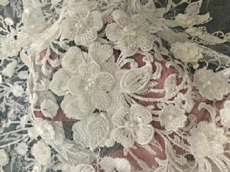 Casamento vestido de renda tecido com pérolas, Heaving Beading lantejoulas, 130cm de largura, vender por quintal, 2024