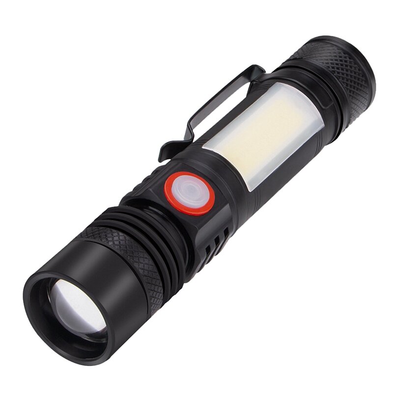 Linterna LED impermeable, linterna magnética con Zoom T6 + COB, con Clip, luz de mano portátil, batería 18650