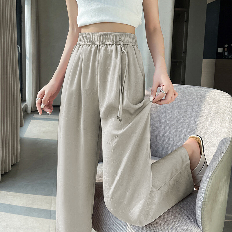 NWT-pantalones de corte ancho para mujer, mallas elásticas de 4 vías, de cintura alta, holgadas, Fitness, 3 colores, 2024