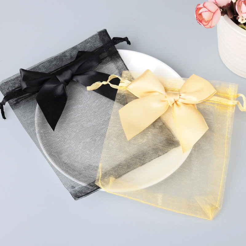 20 pçs/lote 10 x 15 cm Bolsa de Embalagem Promocional Bow Tie Organza Bag para Presentes Cosméticos