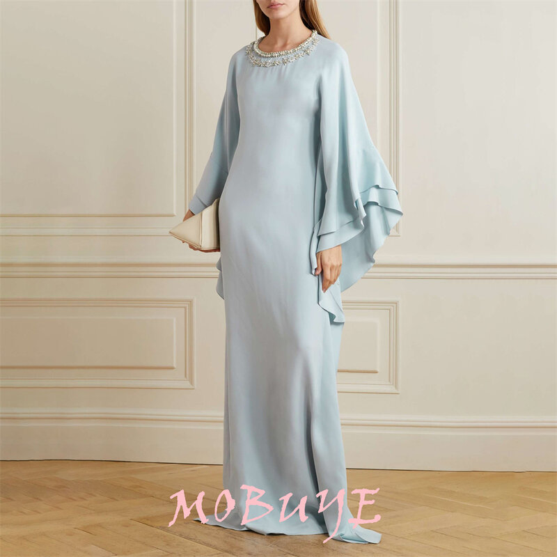 MOBUYE-Vestido de baile linha A feminino, vestido até o chão, mangas compridas, moda noturna, elegante vestido de festa, popular, 2022