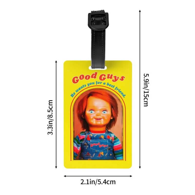 Etiqueta de equipaje personalizada de Good Guys Chucky con tarjeta de nombre, muñeca de juego para niños, cubierta de privacidad, etiqueta de identificación para bolsa de viaje, Maleta