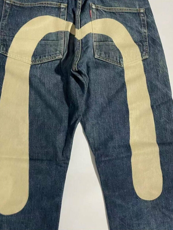 Y2K estilo vintage lavado impresso jeans para homens, calças de algodão soltas, jeans de perna larga, roupas de rua, streetwear