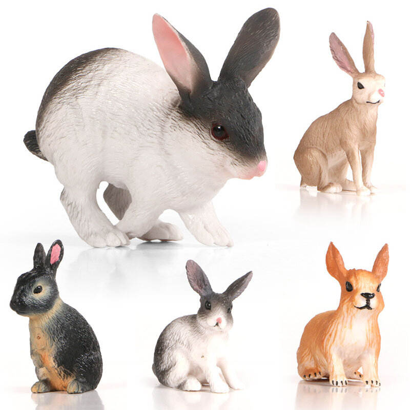 Figuras de acción de animales salvajes para niños, Mini conejo modelo de Granja Pastur, simulación de conejo, adorno, cognición, ayuda para la enseñanza temprana, Juguetes