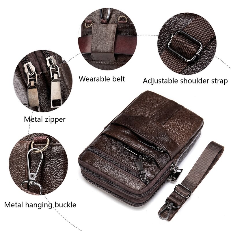 Bolsa de ombro pequena Westal para homens, couro genuíno, mini sacos de cinto masculino, bolsa de cinto esportivo masculino, bolsa de telefone crossbody
