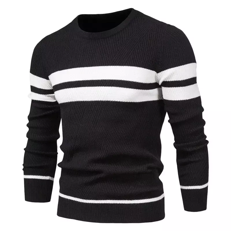 Camisola de manga comprida com gola em O masculino, suéteres finos quentes, roupas casuais, nova moda, outono
