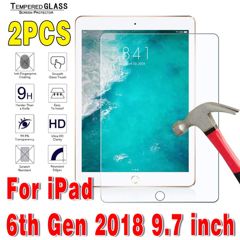 2Pcs Tablet Tempered Glass Screen Protector Cover for Apple IPad 6th Gen 9.7 Inch A1893 A1954 HD Tempered Film