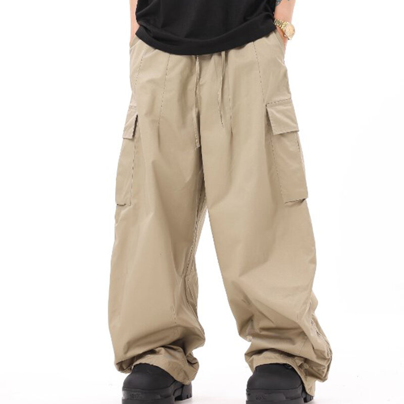Pantalones Cargo con cordón para hombre, ropa de calle informal, clásica, a la moda, con múltiples bolsillos y solapa