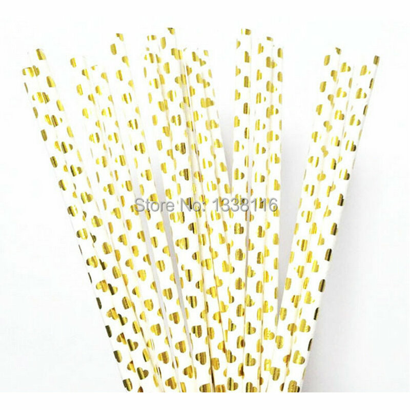 25pcs Eco-friendly Foil Silver/Gold Paper Straws For Wedding Party Kids Birthday Party Decoration Supplies