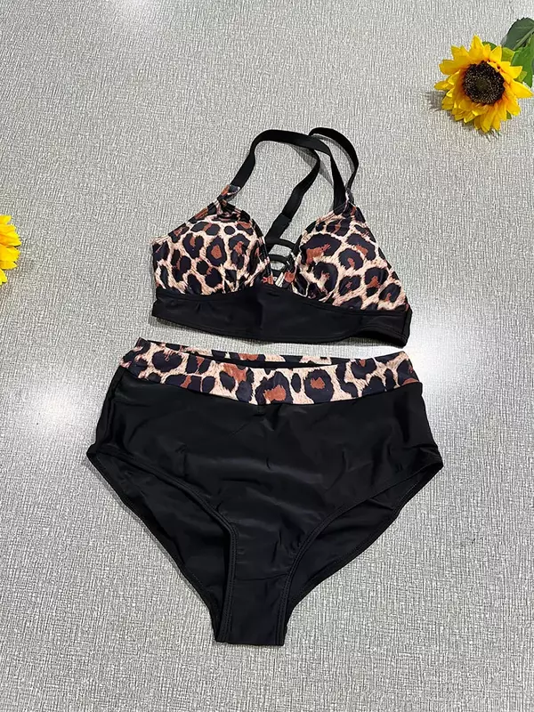 Bikini-Set für Frauen mit Leoparden muster und hoher Taille