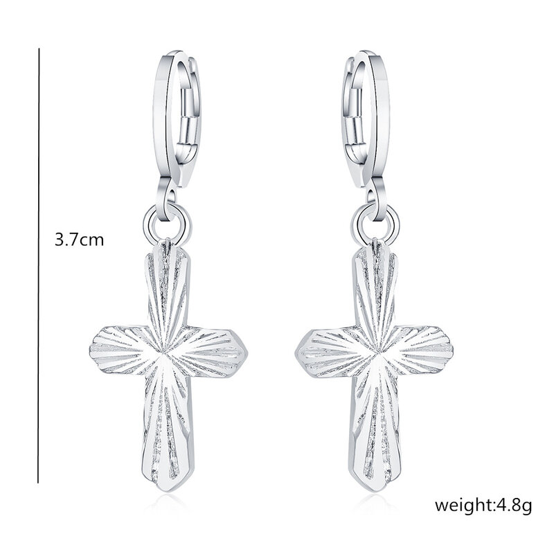 Noble High quality 925 Sterling Silver cross Drop earrings for Women party luxury Jewelry Holiday Gift wedding