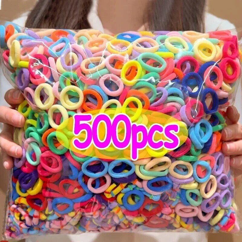 100/500pcs Colorful Nylon Elastic Hair Bands for Women Nylon Scrunchie TiesRubber Band Elastic Hair Band Girl Hair Accessories