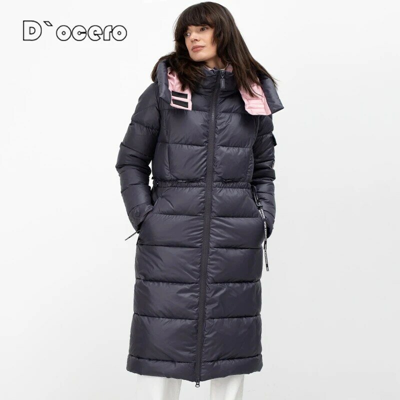 D`ocero 2022 New Fashion Winter Down Jacket Women X-Long Warm Parkas Padded Quilted Coats Female Overcoat Hooded Overwear