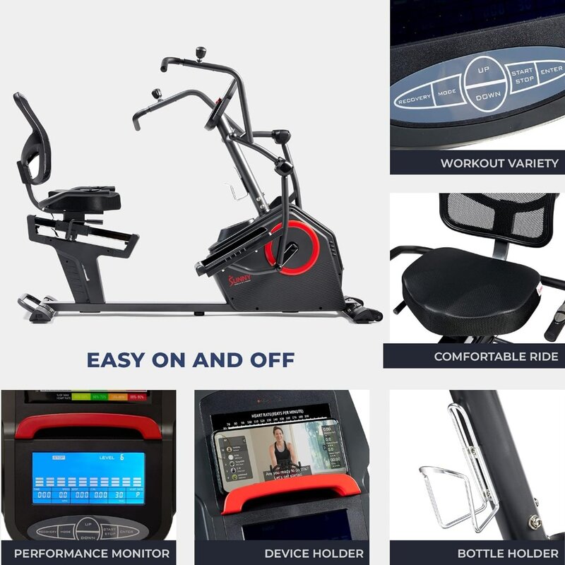 Bicicleta elíptica reclinada electromagnética, entrenador cruzado con ejercitadores de brazo, aplicación de asiento de fácil acceso, Bluetooth mejorado