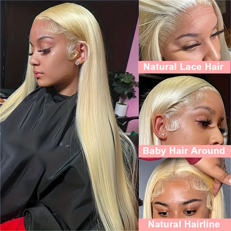 Peluca de cabello humano liso con encaje Frontal, pelo de color 180%, 13x4, HD, transparente, Rubio 613, prearrancado