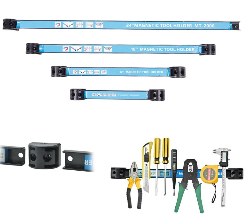 Soporte de herramientas magnético fuerte, barra magnética resistente, barra de herramientas de almacenamiento montada en la pared, estante de tira, organizador de garaje, llave inglesa, armario de herramientas